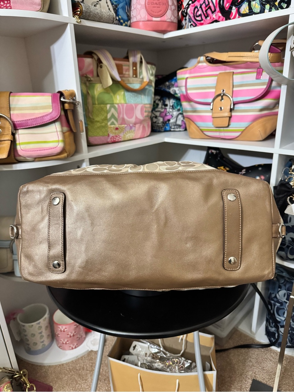 Coach Ashley Bronze & Tan Signature Satchel - Picture 7 of 11